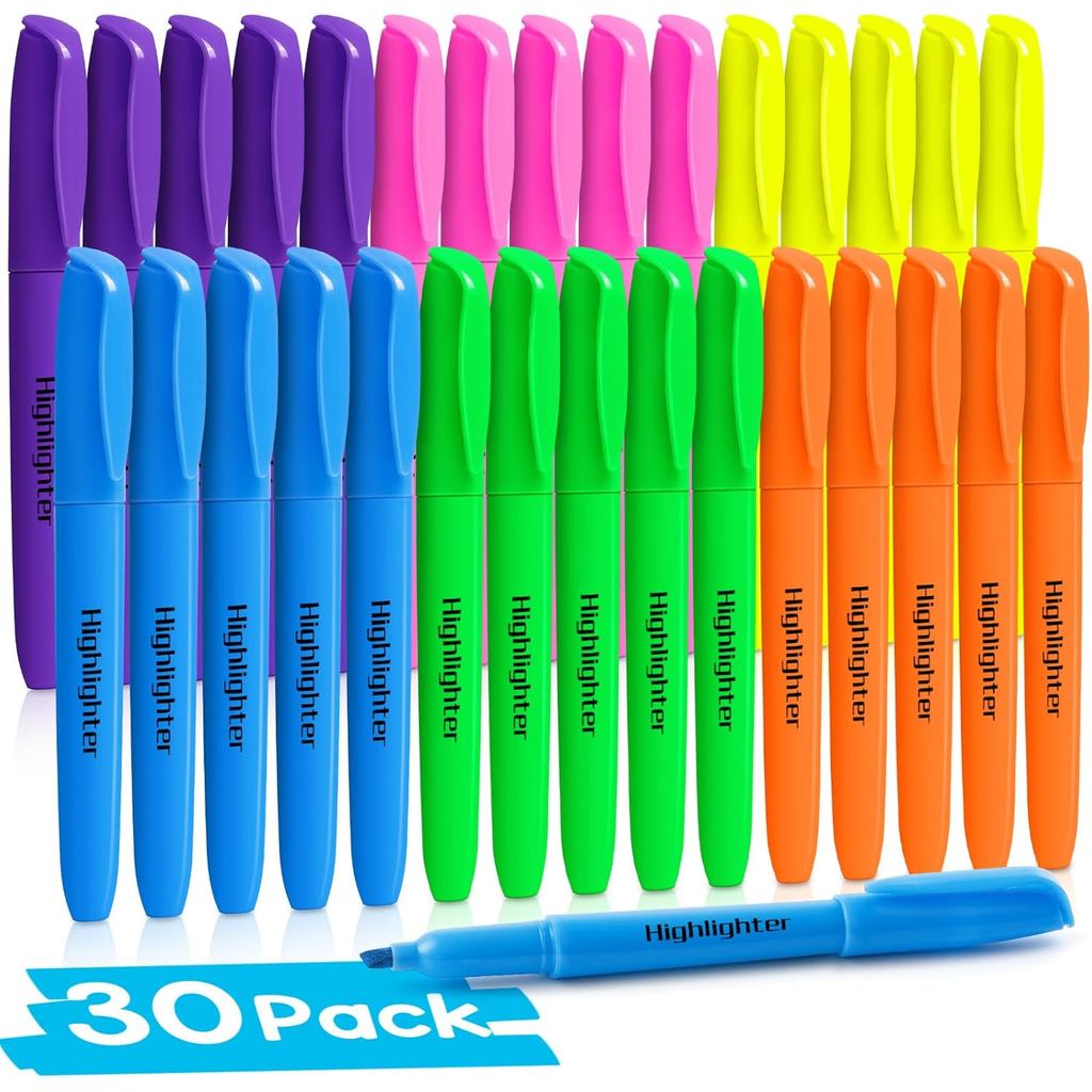 Dugong 30 Count Highlighters Các loại màu sắc, Bút đánh dấu không chảy máu cho học sinh giáo viên, L