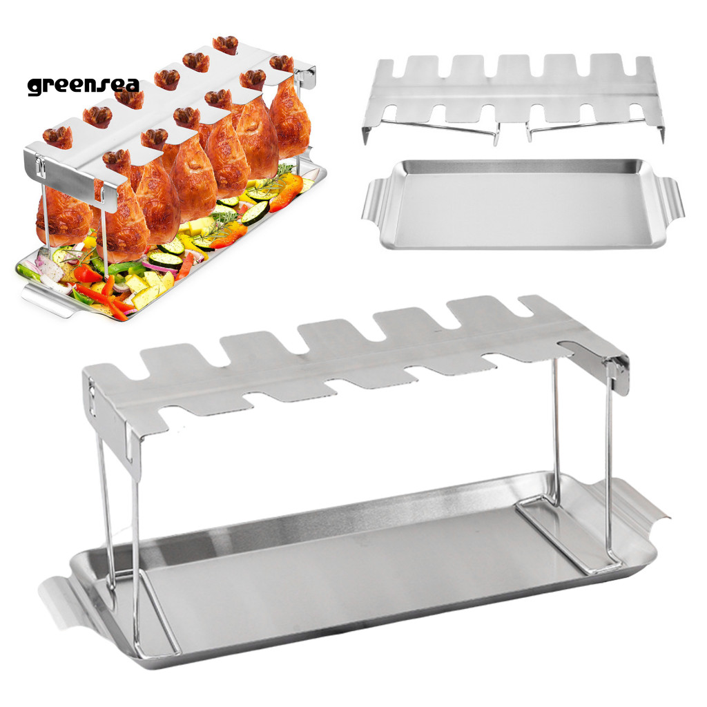 Xanh biển| Gà Chân Nướng Phụ Kiện Gà Trống Nướng Giá 12 Khe Inox Chân Gà Cánh Nướng Giá Có Khay Nhỏ 