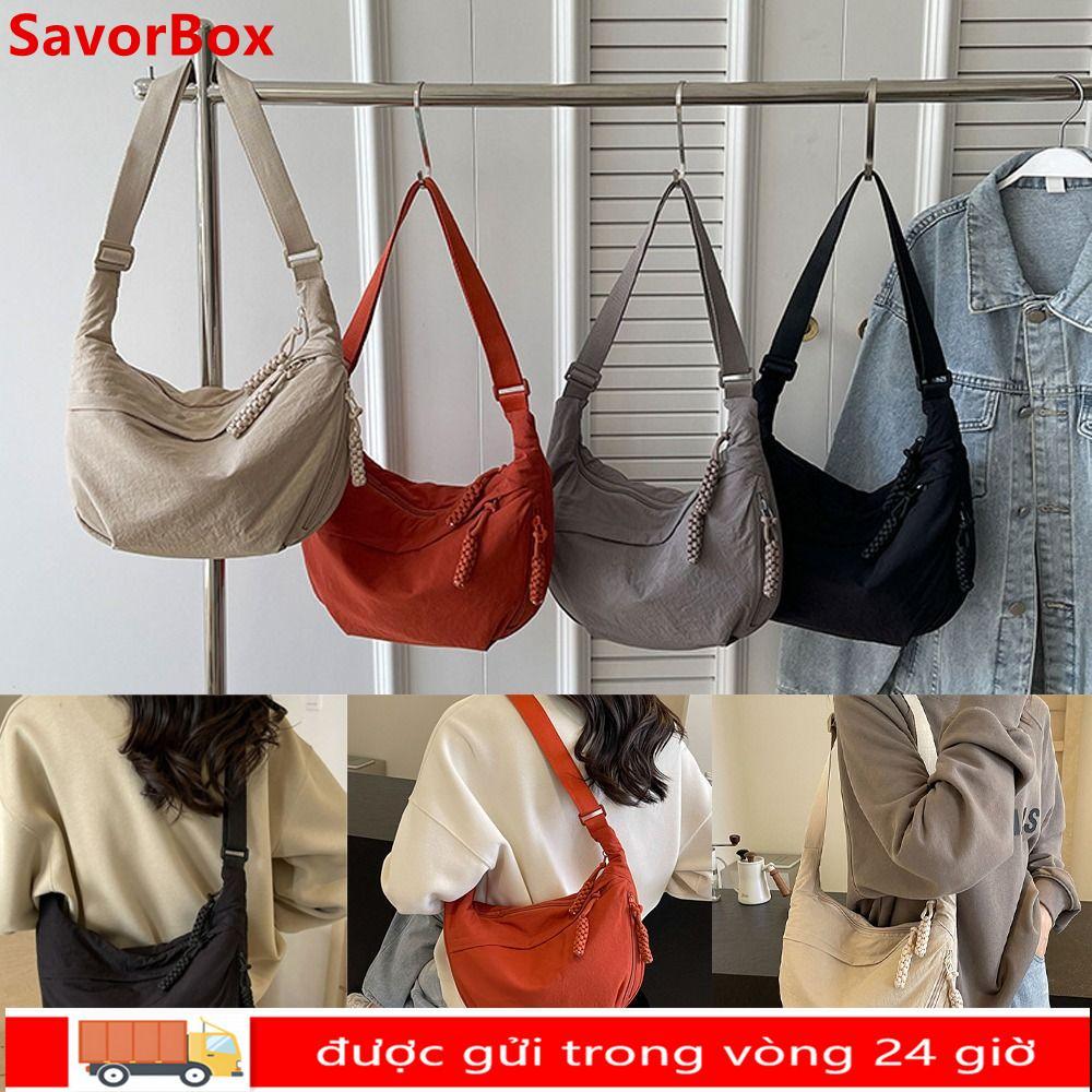 Túi đeo chéo SAVORBOX, Túi đeo vai bằng vải nhẹ, Túi đựng bánh bao màu trơn đơn giản của Hàn Quốc