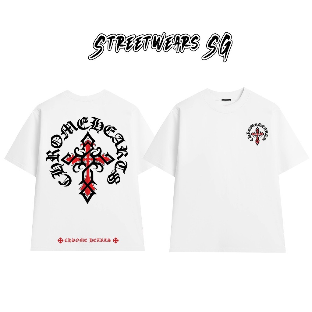 Hàng có sẵn Chrome---Heart-s Áo thun in họa tiết dáng rộng 100% Cotton dành cho nam và nữ 0123