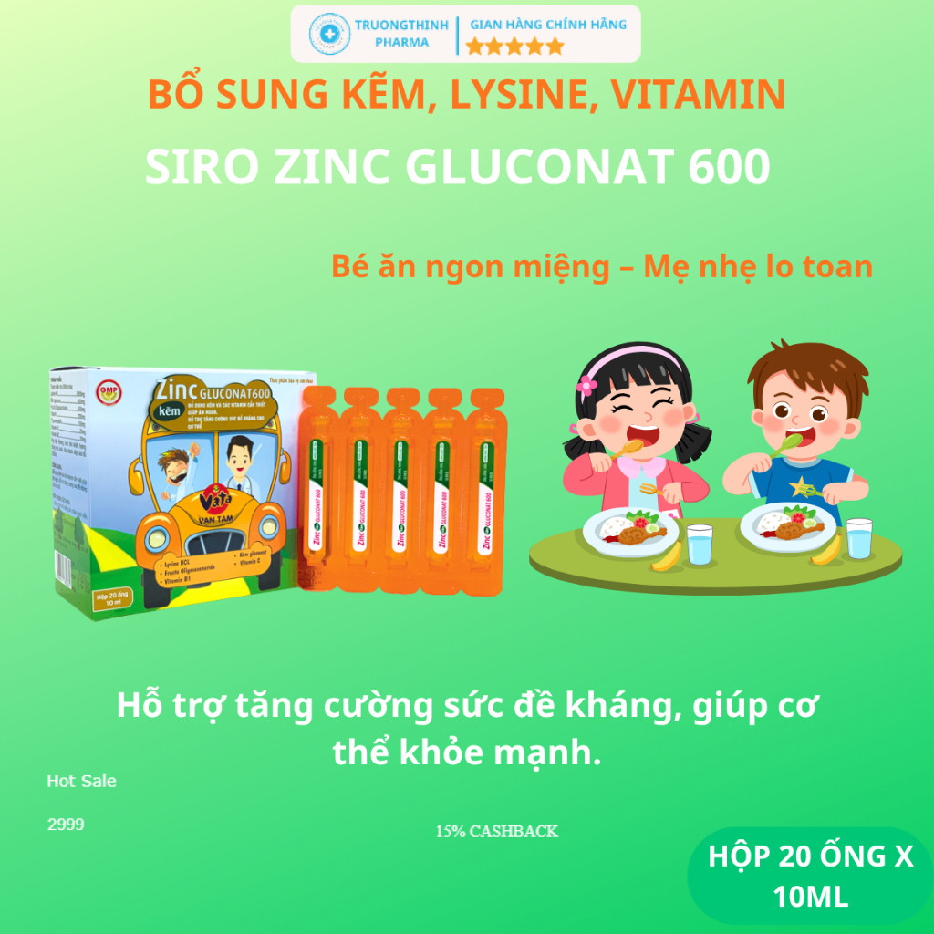[2 hộp]Siro kẽm Gluconat 600 ZinC bổ sung kẽm, tăng đề kháng, giúp bé ăn ngon và phát triển