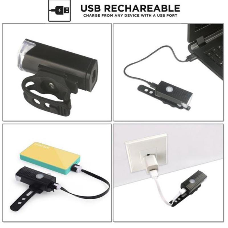 Đèn LED xe đạp có sạc USB, kèm đèn pha và đèn hậu cảnh báo - Việt Nam