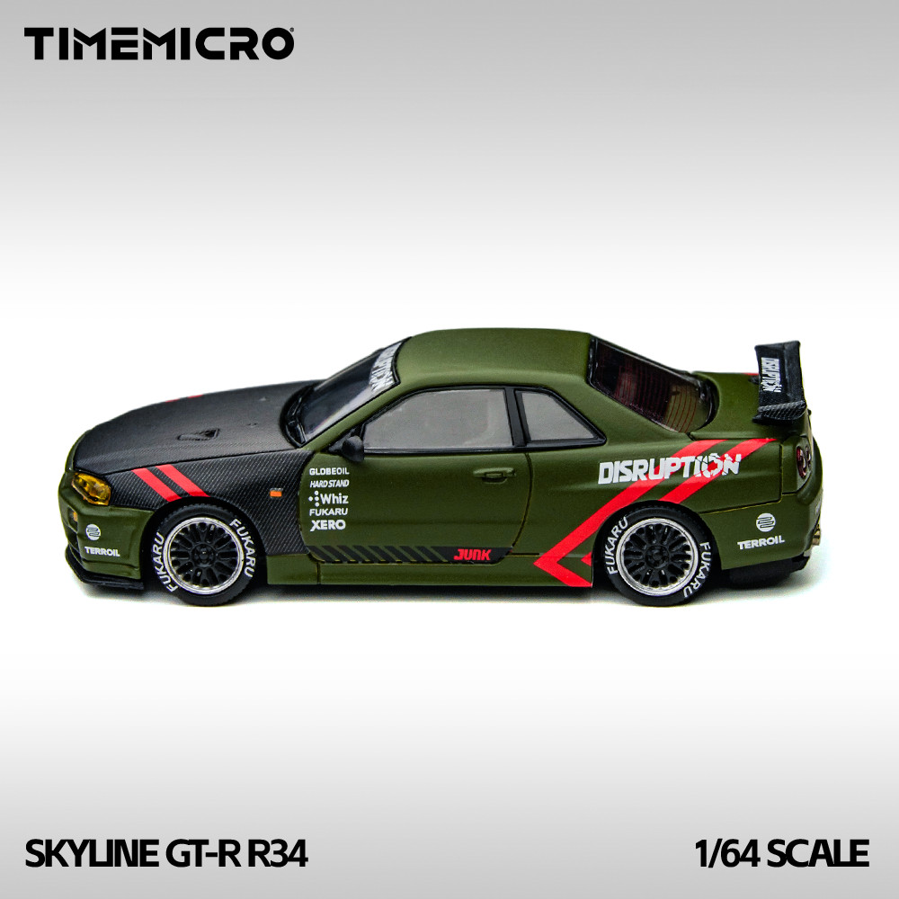 [ORDER] Mô hình xe TIME MICRO 1:64 Skyline GT-R R34 Matte Olive Green TM646317