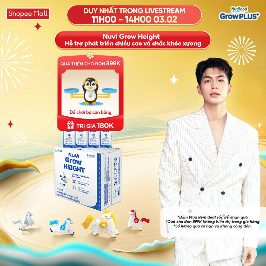 Thùng 24 hộp SBPS Nuvi Grow Height 1+ hỗ trợ phát triển chiều cao hộp 110ml