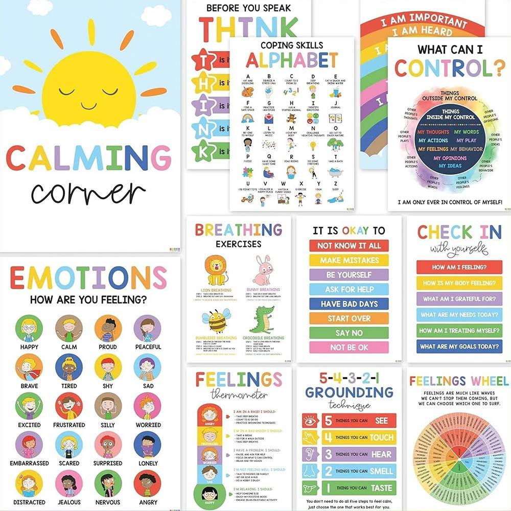 Calming corner calm down poster classroom canvas painting wall art decor space sign school counselin