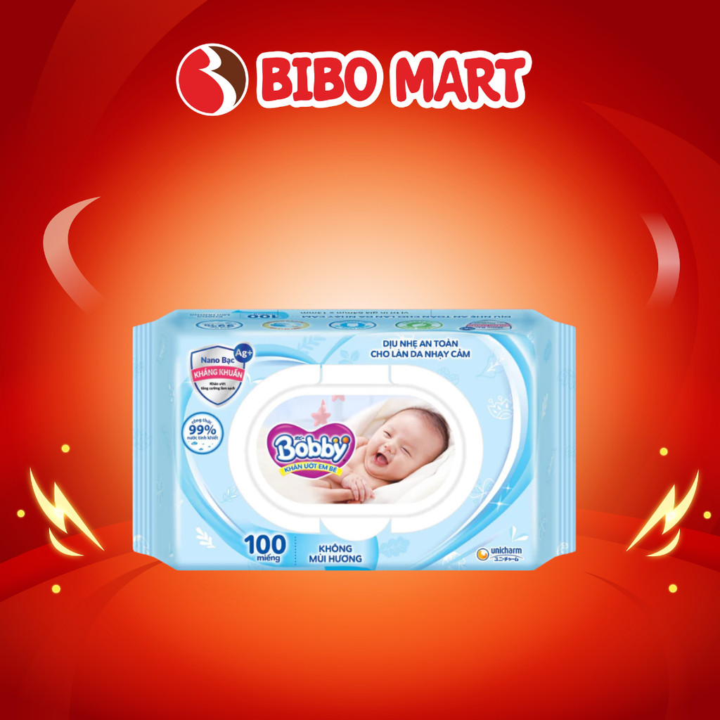 Giấy Ướt Bobby Khăn Ướt Em Bé Đa Năng Không Mùi Dịu Nhẹ Tiện Dụng Dành Cho Bé Gói 100 Tờ - Bibomart