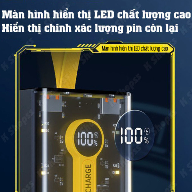 [HÀ NỘI ĐẶT TẠI ĐÂY] Sạc Dự Phòng Trong Suốt 30000 Với 2 Cổng Sạc Nhanh 22.5w và 20W Kèm 4 Đầu Sạc Màn Hình LED | BigBuy360 - bigbuy360.vn