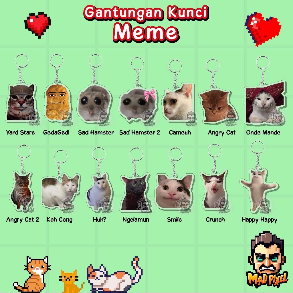 Móc khóa mèo Meme Acrylic/Móc khóa Acrylic hình chuột Hamster Buồn Cười/geda Gedi/mèo Meme