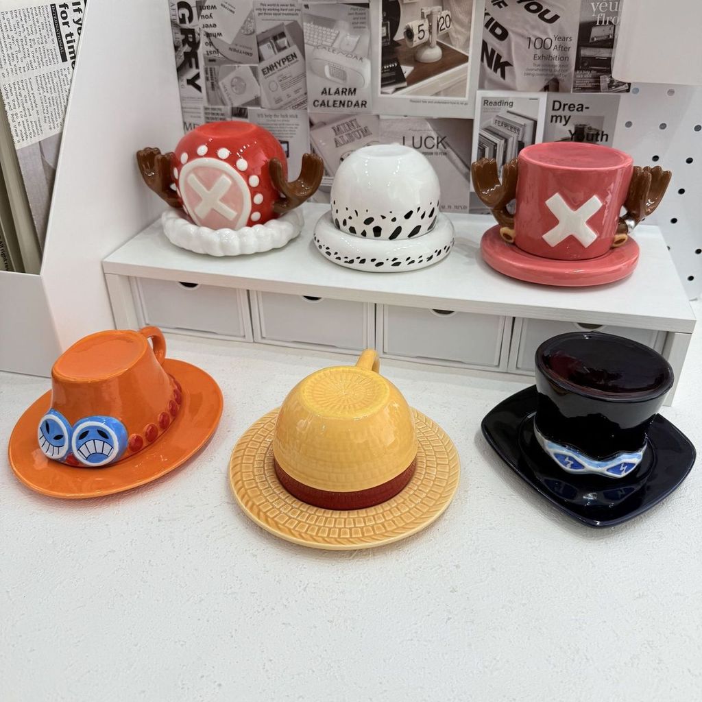 [Sẵn Hàng] Cốc Cà Phê One Piece Ceramic | Họa Tiết Mũ Luffy Law Sabo Ace Đáng Yêu | Đồ Dùng Cá Nhân 