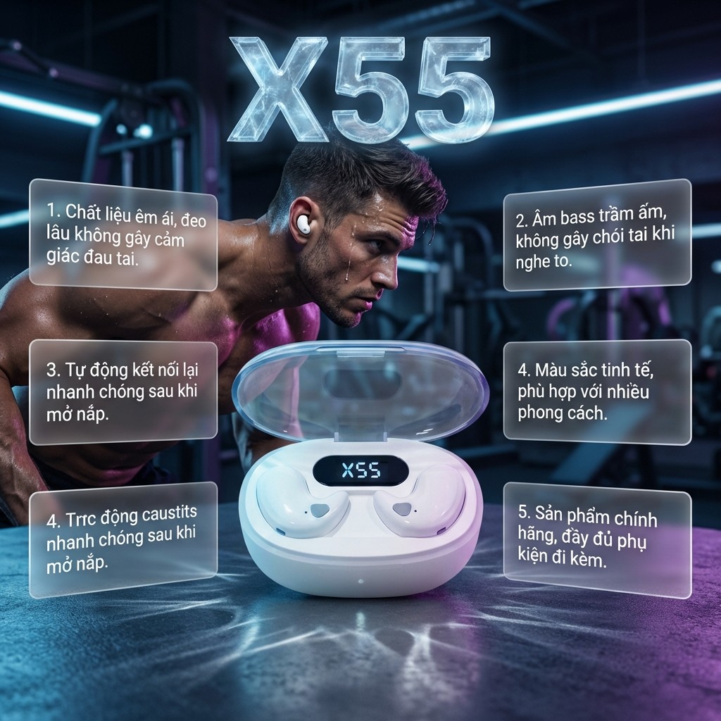 Tai nghe Mini X55 Bluetooth X55 Stereo  Hiệu ứng âm thanh Giảm tiếng ồn