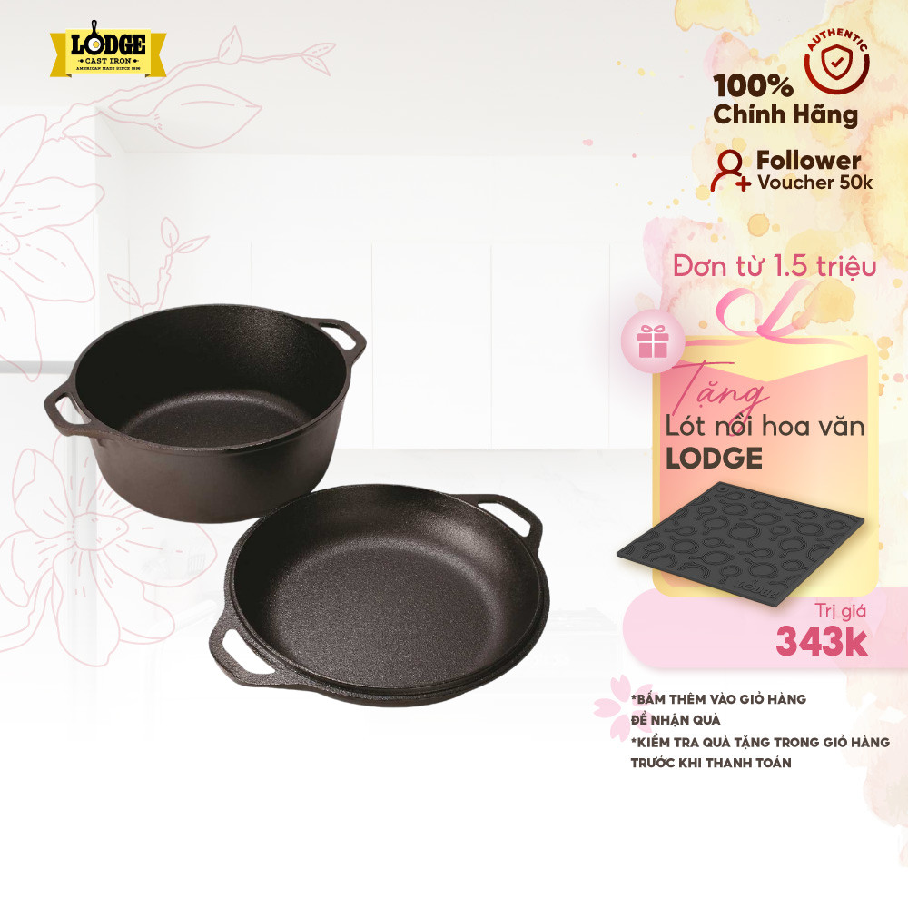 Lodge - Bộ nồi chảo gang tròn - 4.73L