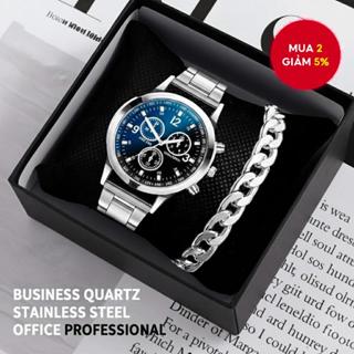 Đồng hồ thạch anh doanh nhân bằng thép không gỉ Nam văn phòng Chuyên gia Excl Box Đen trắng