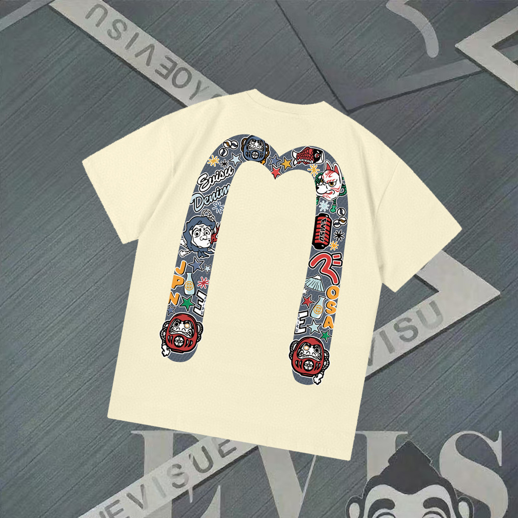 Áo Thun Nam Nữ EVISU 2026, Thiết Kế Mỹ, 100% Cotton, Thoáng Khí