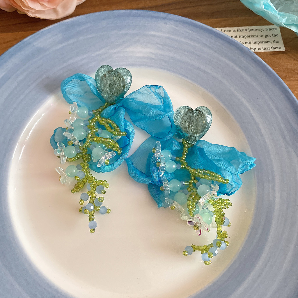 Bông tai trái tim boho hoa voan, style nghỉ dưỡng, trang sức cao cấp