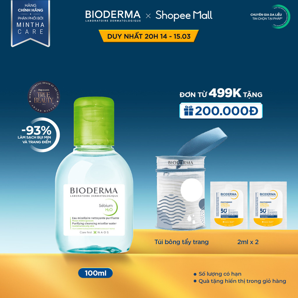 Dung dịch làm sạch và tẩy trang công nghệ Micellar Bioderma Sebium H2O - 100ml