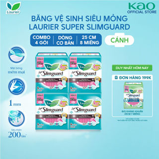 Combo 4 gói BVS Laurier siêu mỏng bảo vệ 1mm 25cm 8 miếng