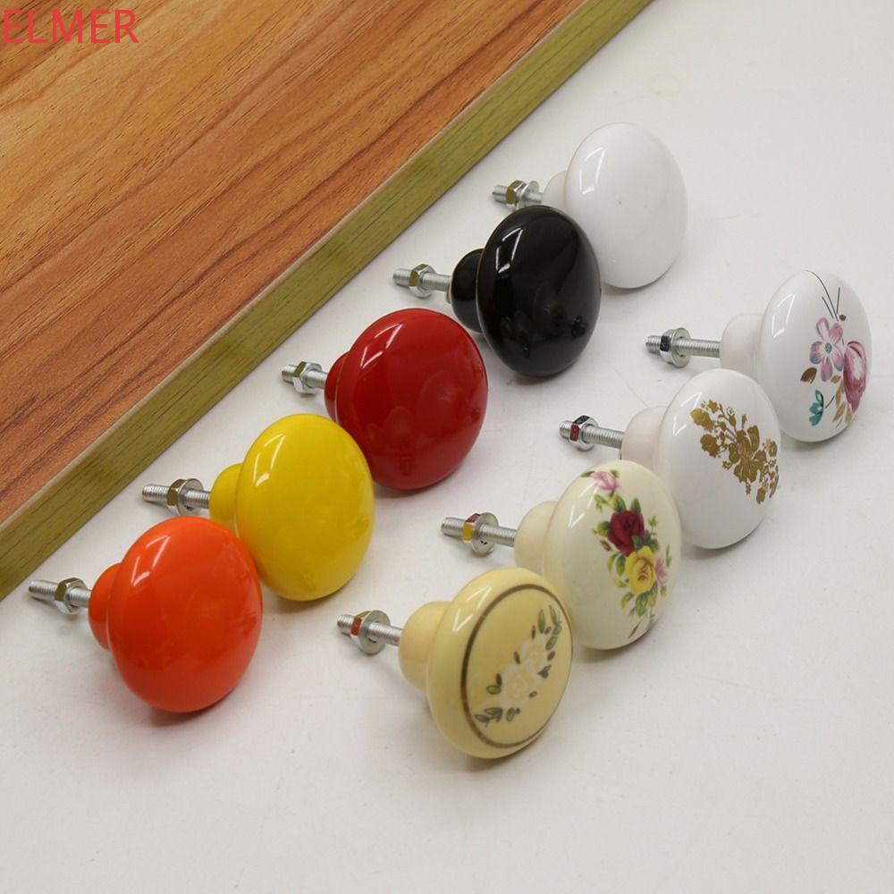 Núm tủ ELMER, Tay cầm kéo cửa phong cách châu Âu màu tráng men, Retro một lỗ cổ điển tròn ngăn kéo n