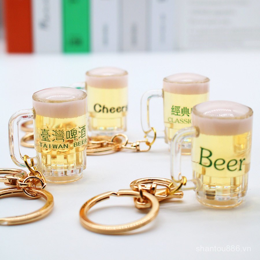 Dòng chảy Bia Vào Cổ Điển Cốc Dầu Bia Cốc Vẽ Bia Móc Khóa Bia Cốc Dầu Đài Loan Vàng Treo Thu Nhỏ Tra