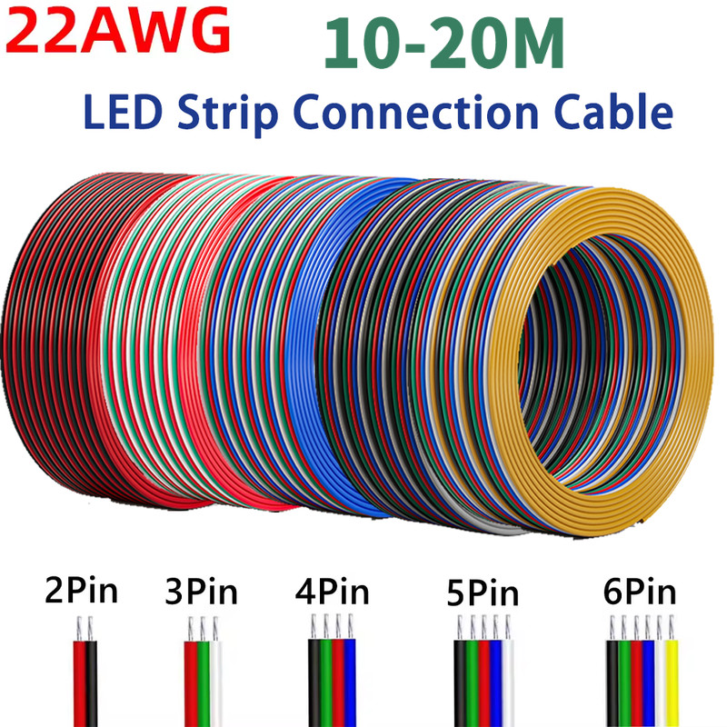 10M / 20M 22 AWG 2Pin 3Pin 4Pin 5Pin 6Pin Cáp Điện Tử Dây Nối Dài Cho 5050 3528 COB RGBW RGB CCT RGB