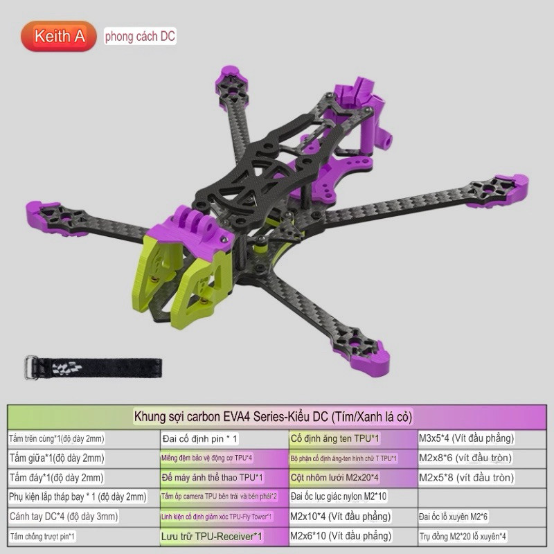 Khung Frame FPV AKING EVA-4 - 4inch - gắn O3/O4 - khung carbon - TPU Mềm - FRAME GIÁ RẺ