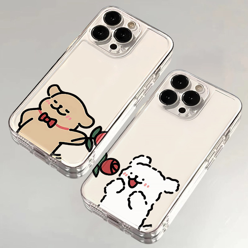 Xianhua Line Little Brown Dog Thích hợp cho vỏ điện thoại Apple 15 16Pro Cartoon vivox100 Trong suốt