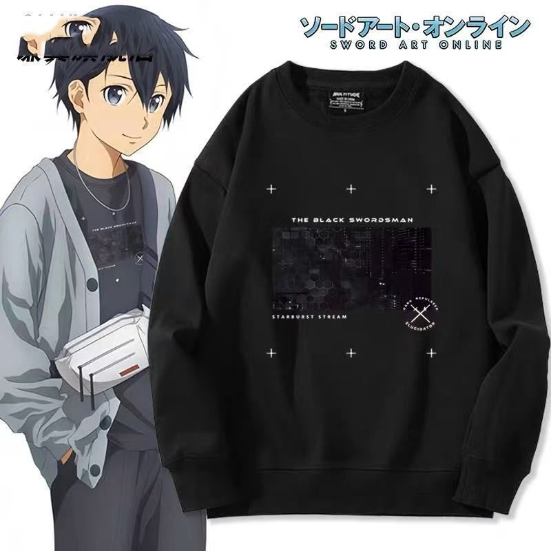 Sword Art Online Anime - Áo Nỉ Cổ Tròn cosplay Asuna & Kirito, Two-sided Design