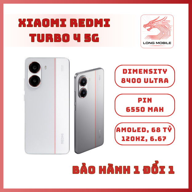 Điện thoại Xiaomi Redmi Turbo 4 5G - Dimensity 8400 Ultra - Bảo hành 1 đổi 1 - Long Mobile