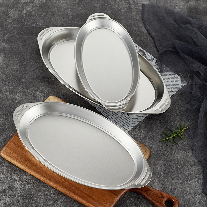 Đĩa Cá Hàn Quốc 304 Cấp Thực Phẩm Thép Không Gỉ Khung Bằng Hấp Đĩa Hấp Xúc Xích Bột Hấp Cá Đặc Biệt 