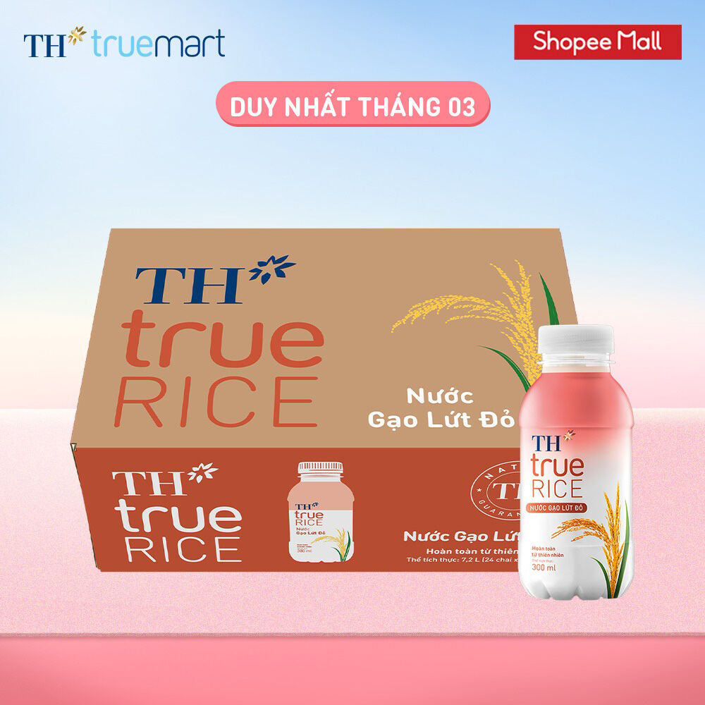 Thùng 24 Chai Nước Gạo Lứt Đỏ TH true RICE milk 300ml (24 Chai)