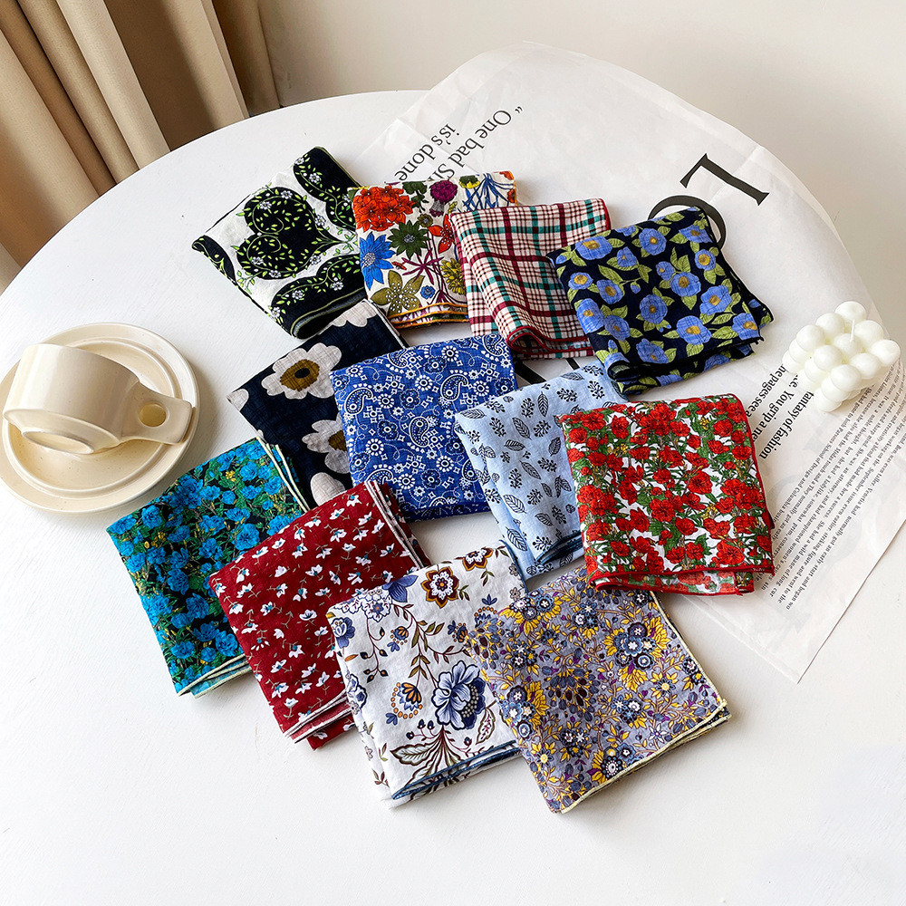 Cotton Angola Khăn Lụa Đỏ Nhỏ Vuông Khăn Nữ Mùa Xuân Phù Hợp Với Hạt Điều In Hình Cotton Vải Lanh Kh