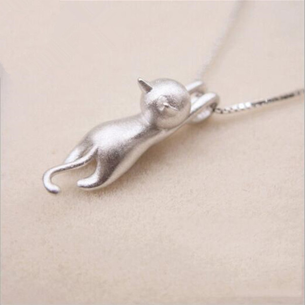 pendant long necklace Bộ vòng cổ bạc hình mèo phun cát dễ thương Dây chuyền phiên bản Hàn Quốc Trang