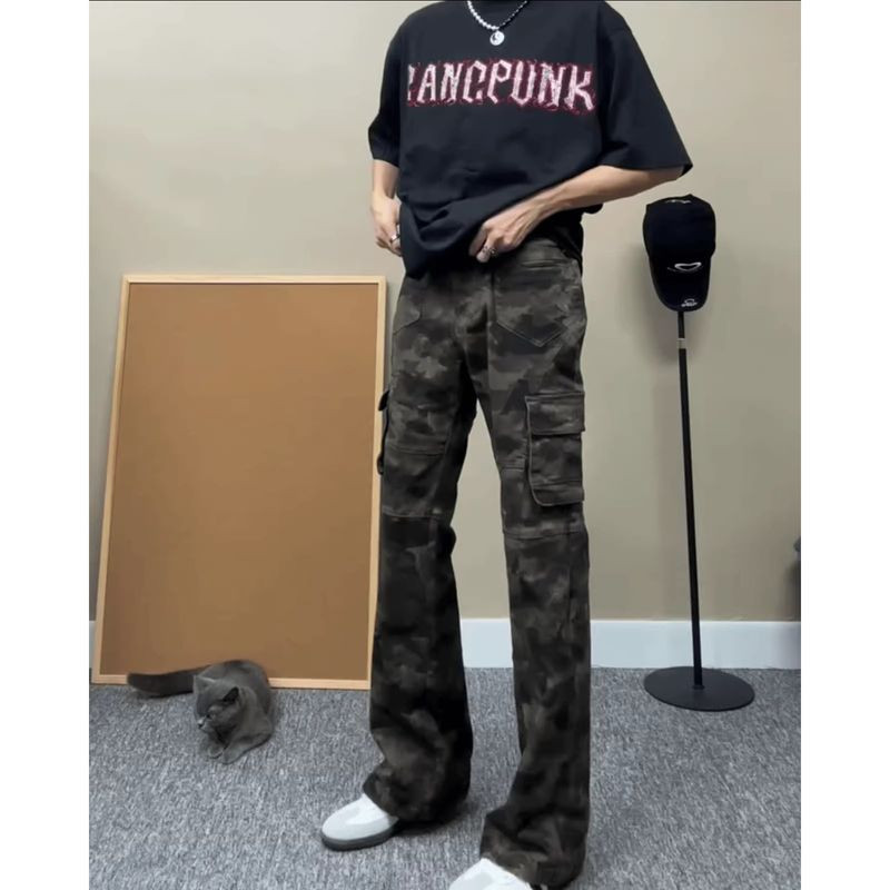 Quần Cargo Camo cổ điển có chân loe và nhiều túi