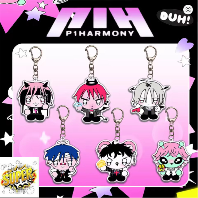 Móc khoá KPOP P1Harmony Cute Acrylic Keychain Cartoon Image Two-Sided Keyring Bag Pendant Accessorie