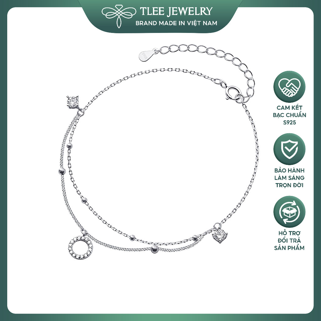 Vòng chân bạc nữ TLEE Jewellery với hạt đá lấp lánh - Mã sản phẩm LC0115
