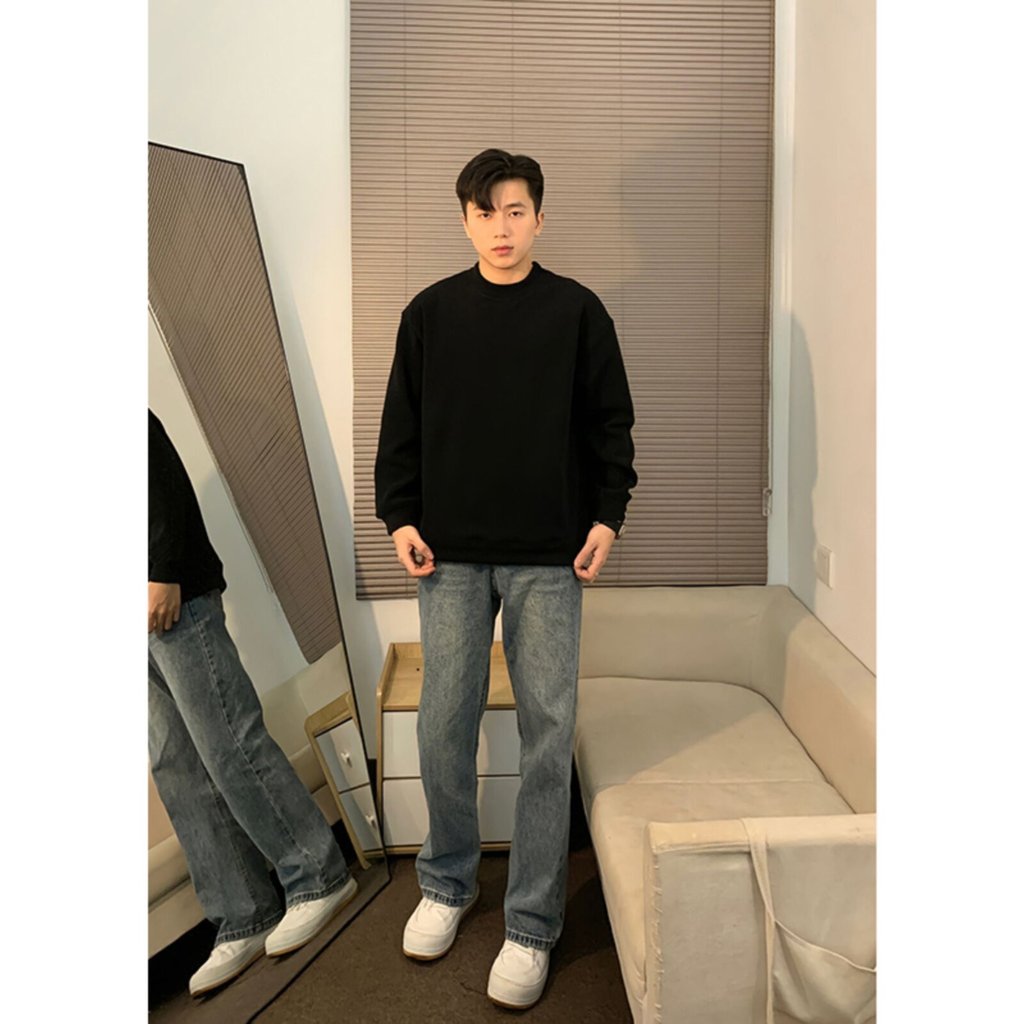 Ao thun nam bông cotton dài tay, style trưởng thành trang trọng - màu đen