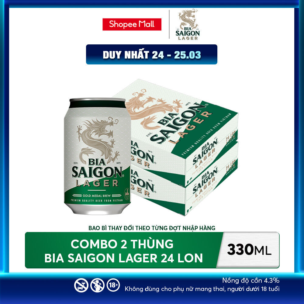 Nồng Độ Cồn 4.3% - Combo 2 Thùng 24 Lon Bia Saigon Lager 330ml