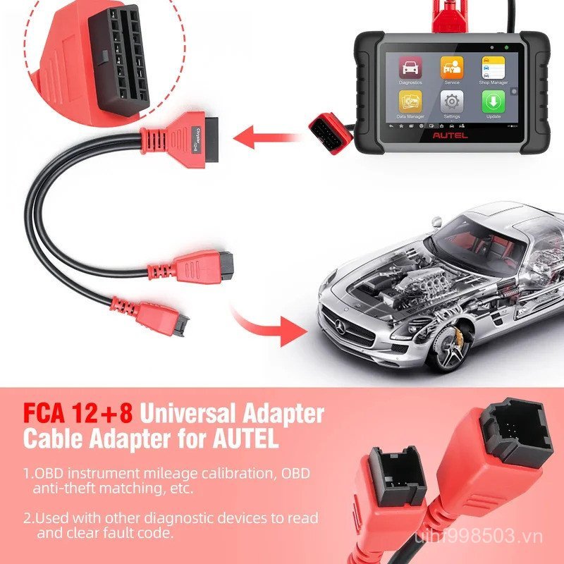Cáp chuyển đổi Chrysler 12 + 8 OBD2 Bypass SGW cho Jeep Dodge Fiat Tương thích với Autel DS808 IM608