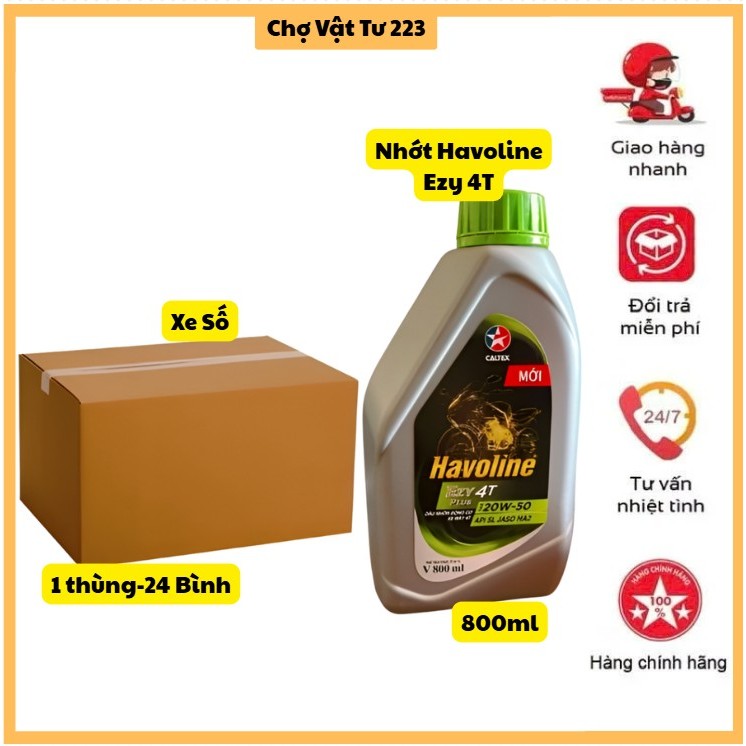 🎁Combo 24 Chai Nhớt Caltex Havoline Ezy 4T Plus. 20W-50 800ml Dùng Cho Xe Số, Côn Tay