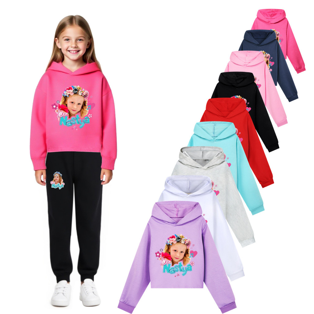 5556 Áo hoodie dài tay in họa tiết nhiều màu cho trẻ em gái Nastya
