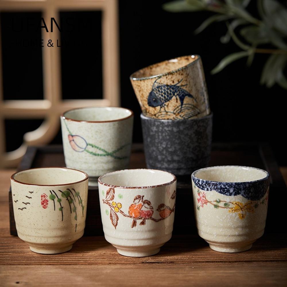 UFASM Kungfu Teacup, Cốc trà vẽ tay hoa cá 2,8 inch, Hot Birds Lotus Underglaze Color Tea Set Bàn tr