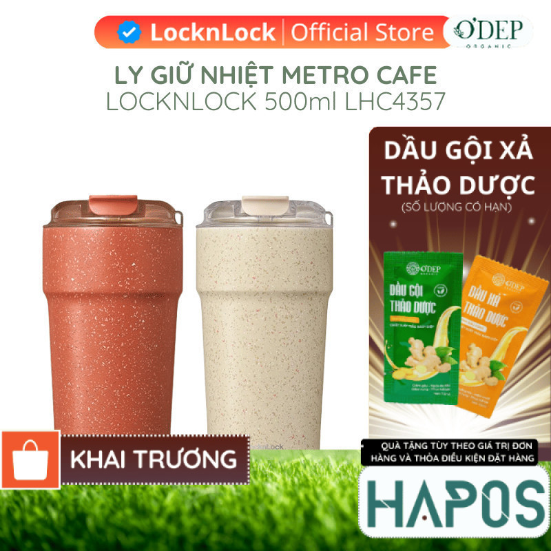 Ly giữ nhiệt LocknLock LHC4357 500ml Metro Cafe Tumbler, Hàng chính hãng, thép phủ sứ  - HAPOS HOF