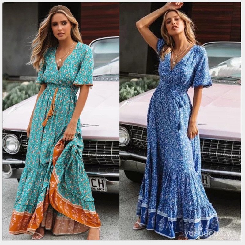 Áo quần và đầm dài style boho châu âu dành cho nữ, phù hợp đi biển trong kỳ nghỉ bãi biển, giá tốt t