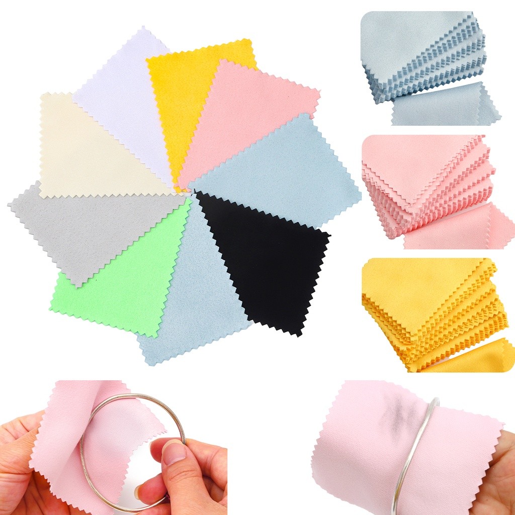 JT3 20 Chiếc Ba Lan Đánh Bóng Vải Màu Bạc Làm Sạch Đánh Bóng Vải Mềm Sạch Lau Lau Khăn Lau Cho Bạc V