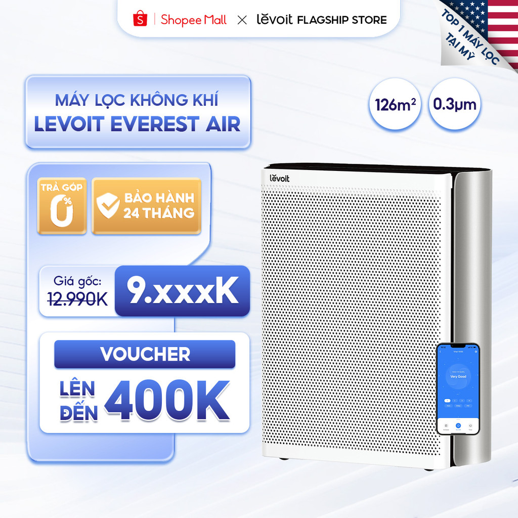 Máy Lọc Không Khí Levoit EverestAir 126m2 | Lọc bụi mịn - Đèn cảm biến chất lượng không khí - Hẹn giờ