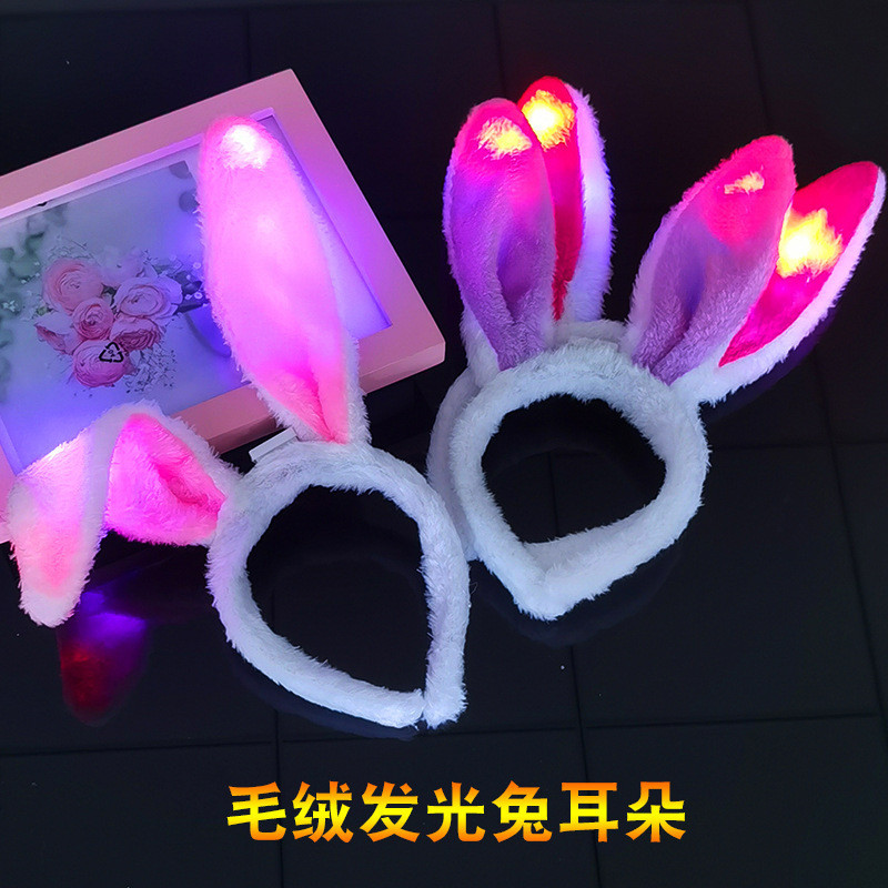Spot Goods#Rabbit Year Luminous Rabbit Ears Flashing Sequins Rabbit Ears Headband Concert Party Chil
