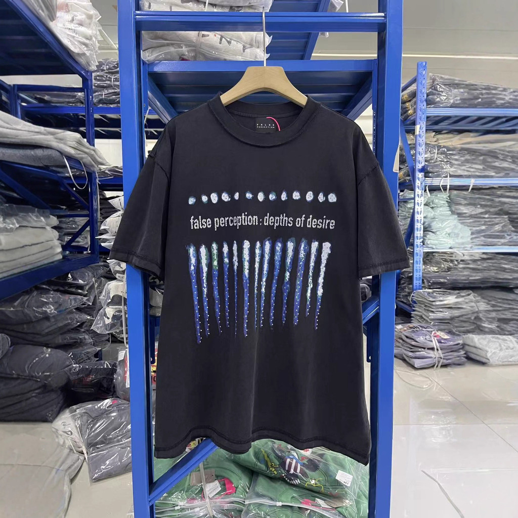 WE4U FAece Washed Vintage Motorcycle Flame Rhinestone Washed Short Sleeve T T-shirt Men and Women Fa