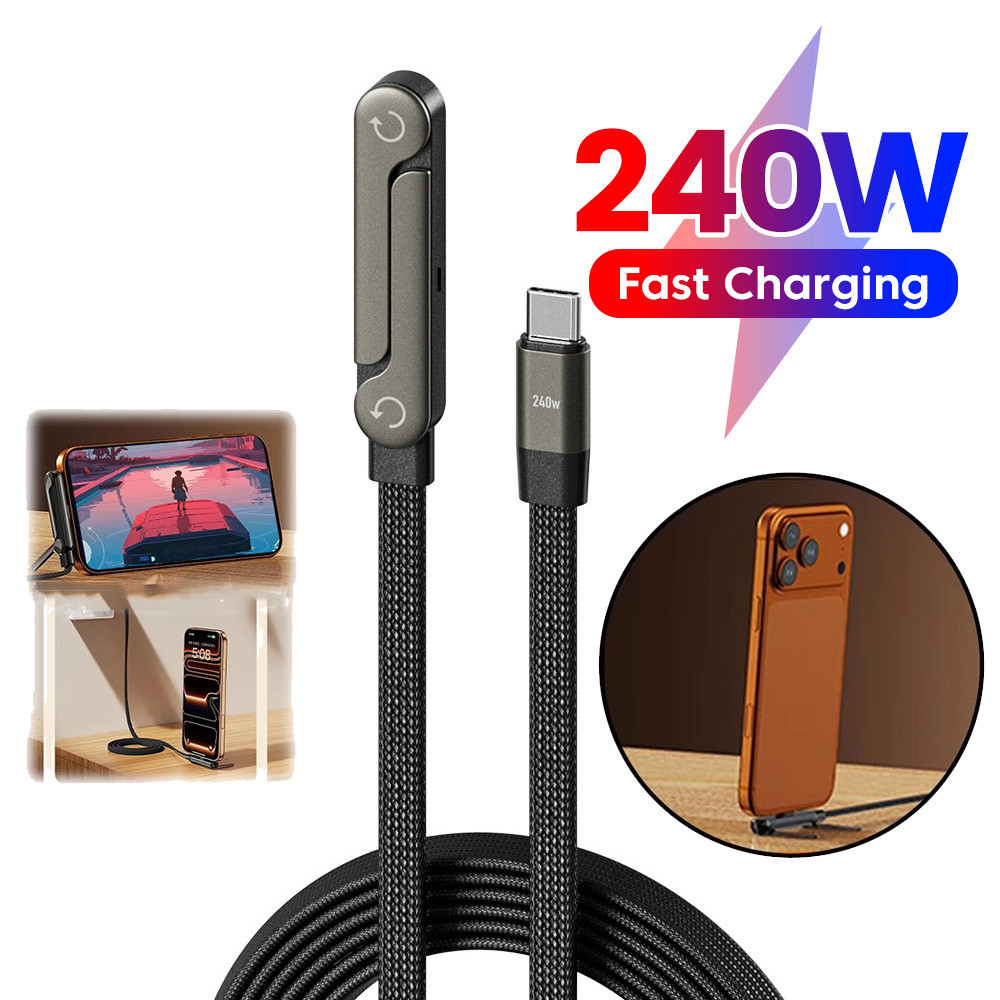 Elough 240W 2 trong 1 USB C sang USB C Cáp dữ liệu sạc nhanh có thể gập lại Giá đỡ loại C Dây sạc