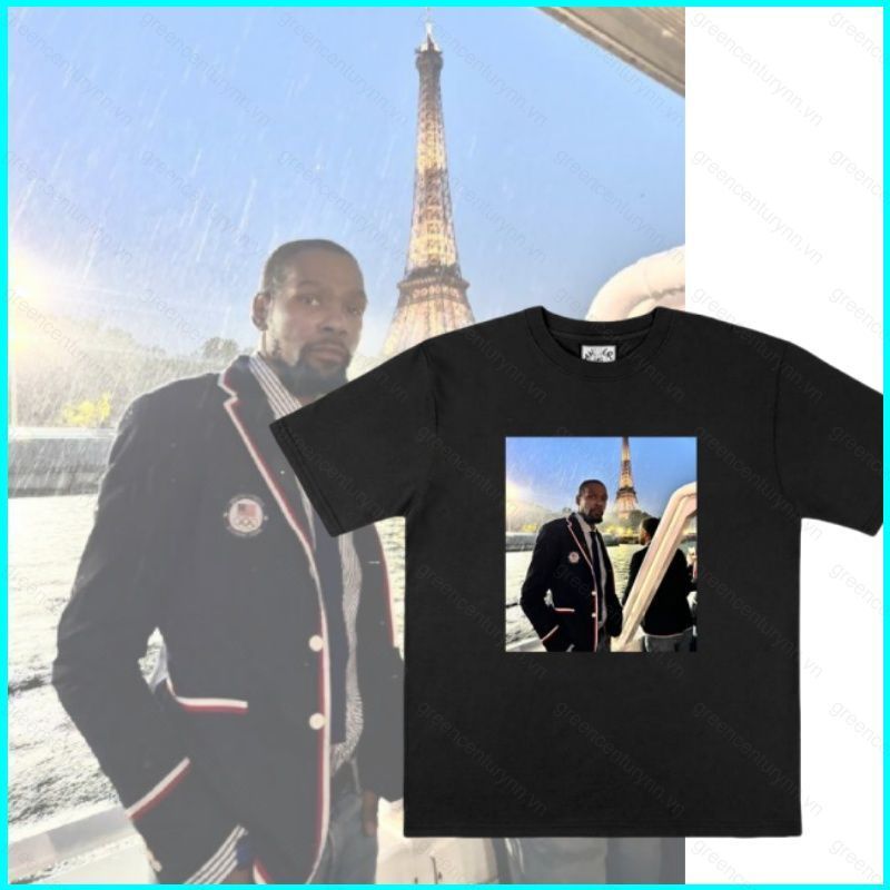 Áo thun bóng rổ ngắn tay hình Tháp Eiffel và Kevin Durant
