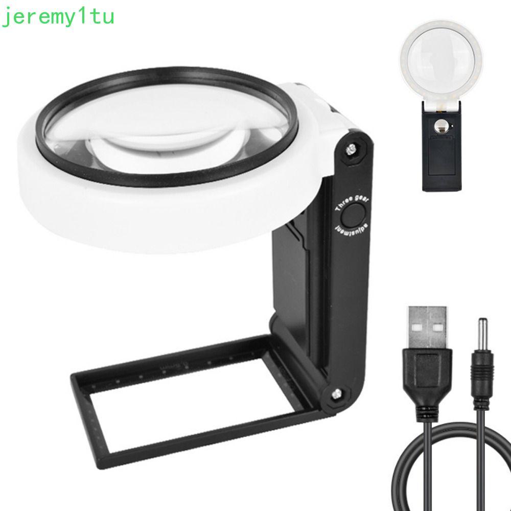 Kính lúp JEREMY có chân đế đèn, kính lúp chiếu sáng LED cầm tay thiết kế gấp, chạy bằng pin hoặc USB