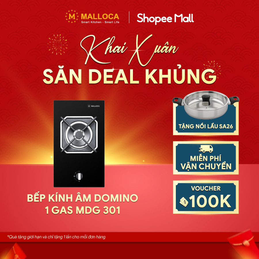 Bếp gas Domino Malloca MDG 301 - 1 vùng nấu - Hàng Chính Hãng, Bảo Hành 3 Năm